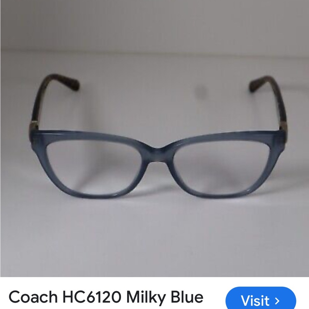 Coach Light Blue Crystal Cat-Eye Glasses with Tortoiseshell Temples - Picture 6 of 6